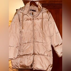 Zara water and wind protection hooded down coat.